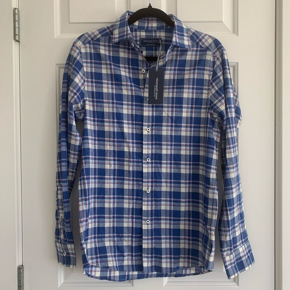 Vineyard Vines Classic Fit Plaid Spread Collar Cotton Cashmere Shirt Size XS NWT